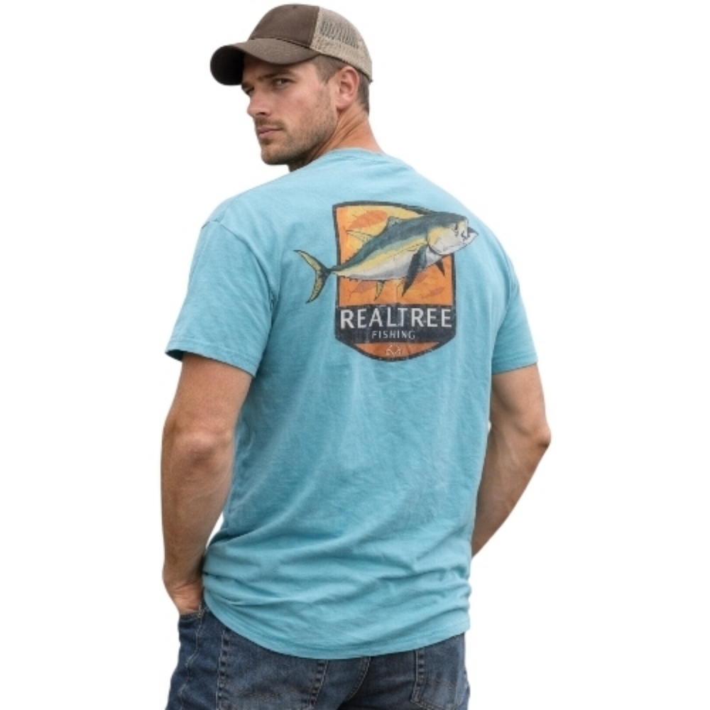 Realtree fishing turquoise blue short sleeve crew neck tee t shirt xl